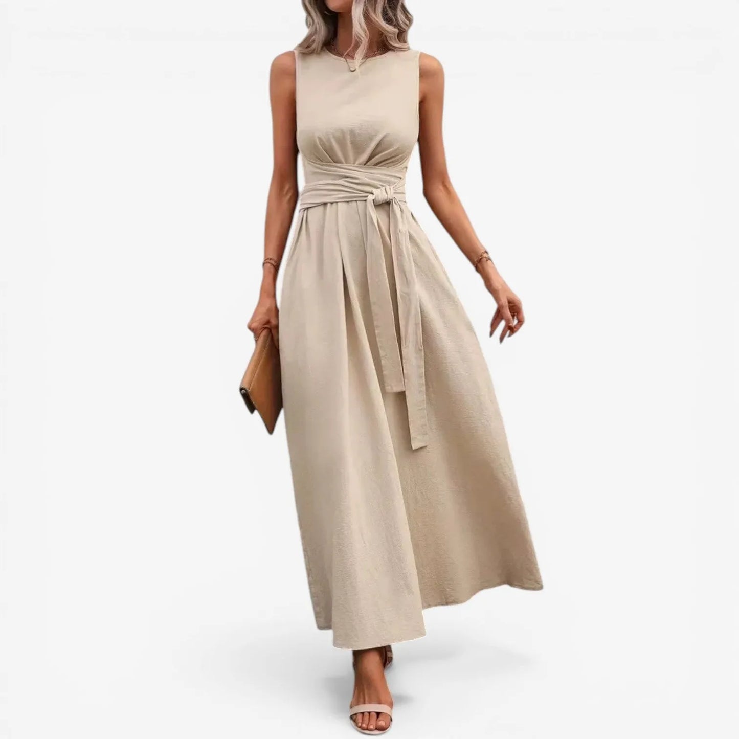 Vestido de Verano Largo Elegante Casual con Cintura Anudada