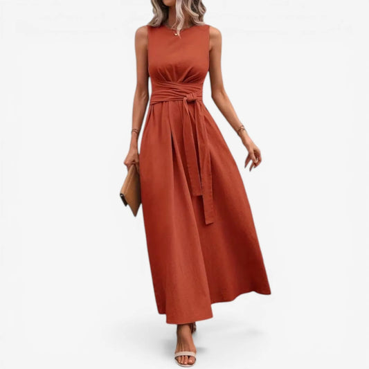 Vestido de Verano Largo Elegante Casual con Cintura Anudada
