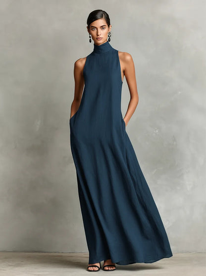 Vestido De Verano Largo Elegante Casual Con Cuello Alto