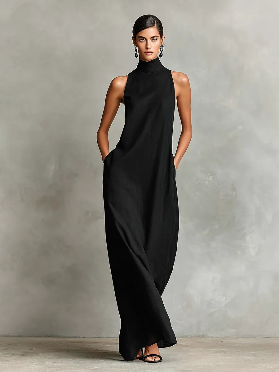 Vestido De Verano Largo Elegante Casual Con Cuello Alto
