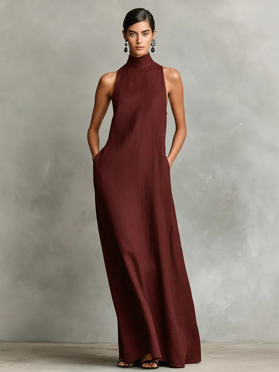 Vestido De Verano Largo Elegante Casual Con Cuello Alto