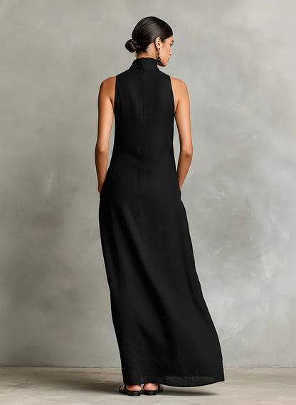 Vestido De Verano Largo Elegante Casual Con Cuello Alto