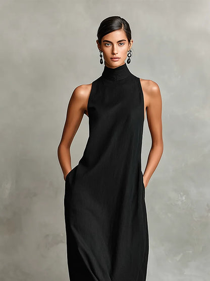 Vestido De Verano Largo Elegante Casual Con Cuello Alto