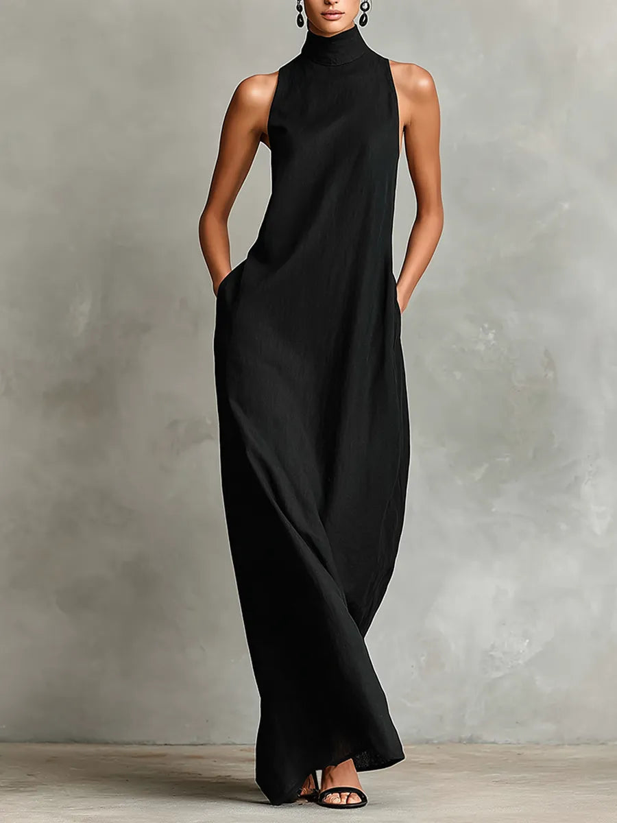 Vestido De Verano Largo Elegante Casual Con Cuello Alto