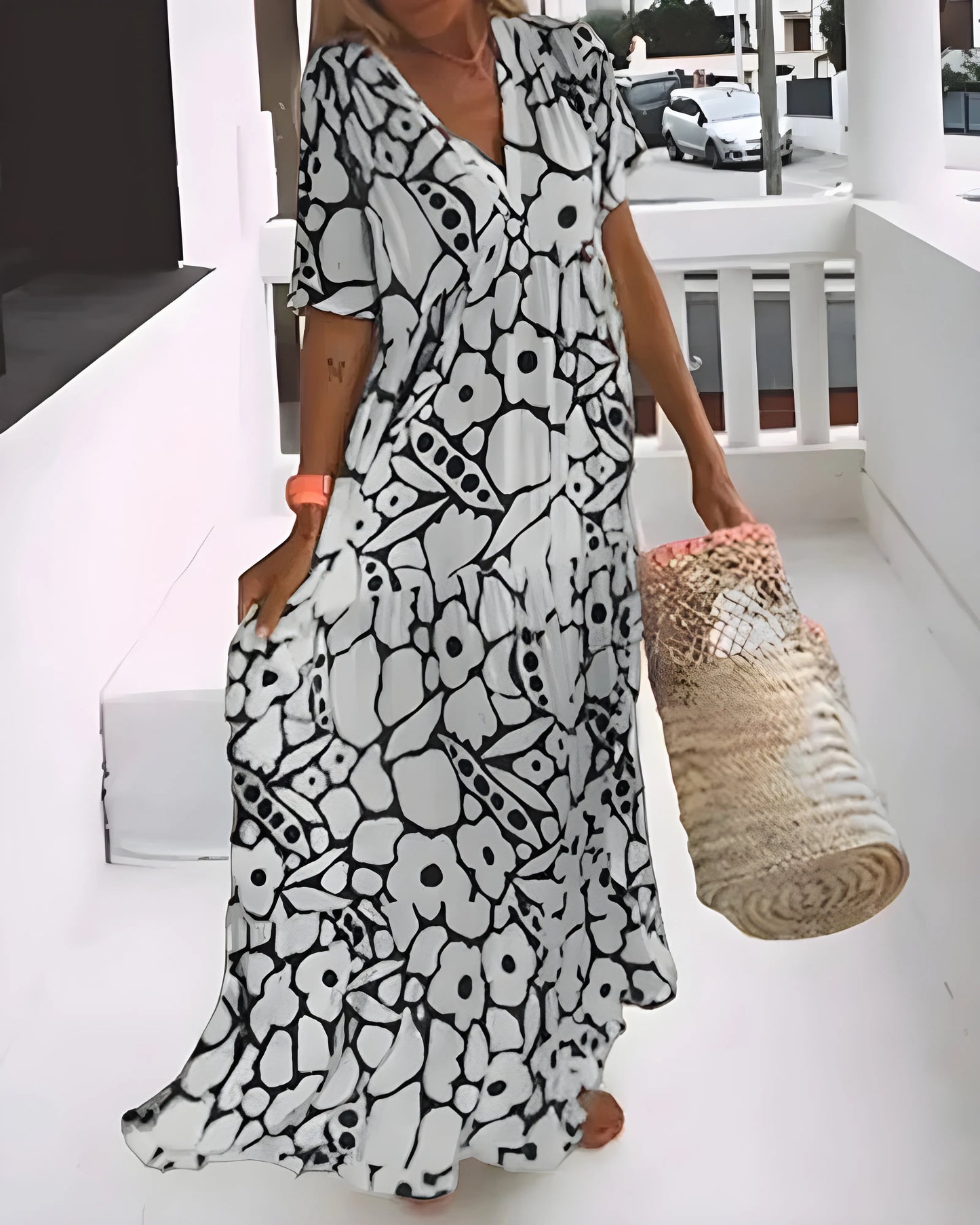 Vestido de Verano Largo Elegante Casual con Cuello en V