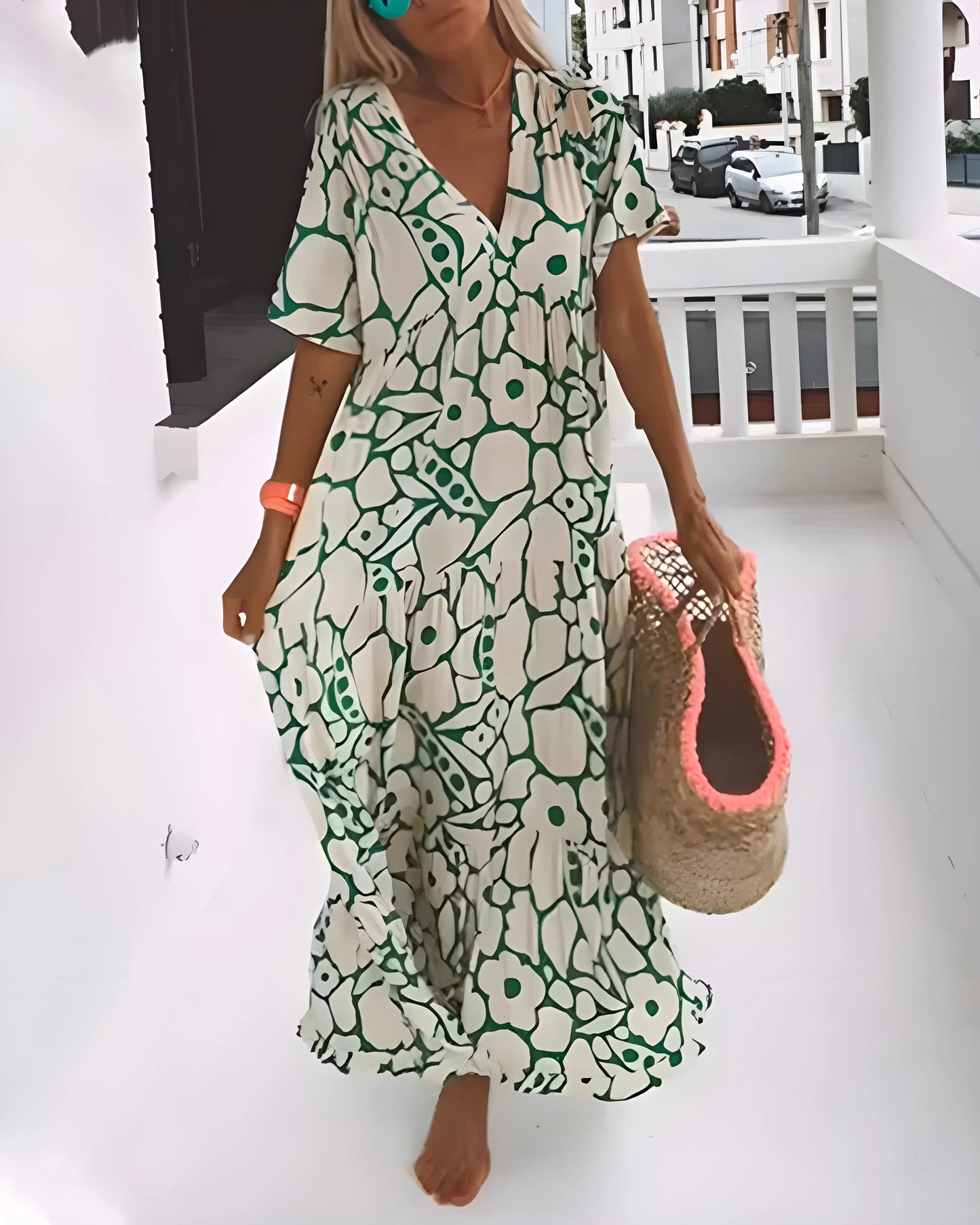 Vestido de Verano Largo Elegante Casual con Cuello en V