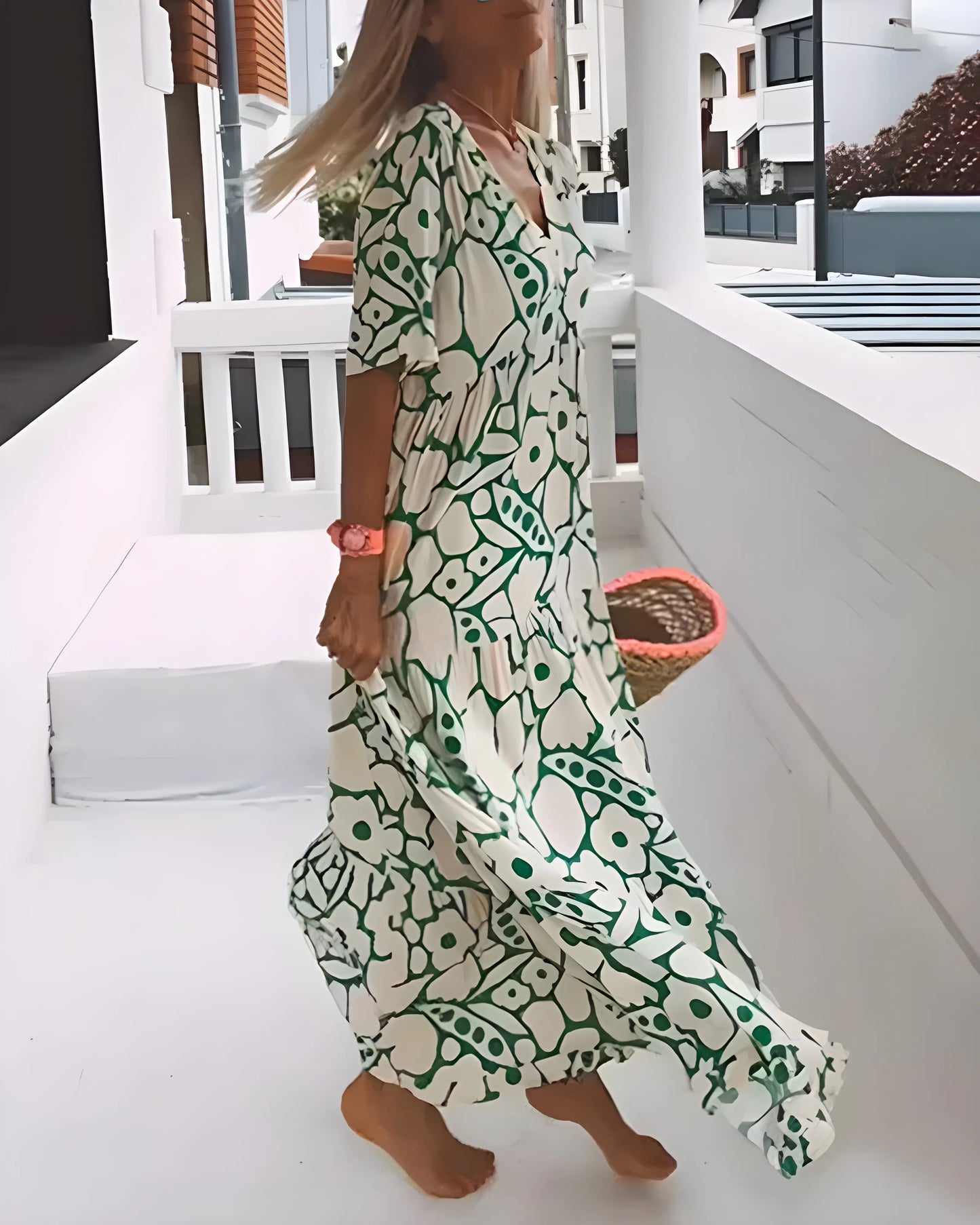 Vestido de Verano Largo Elegante Casual con Cuello en V