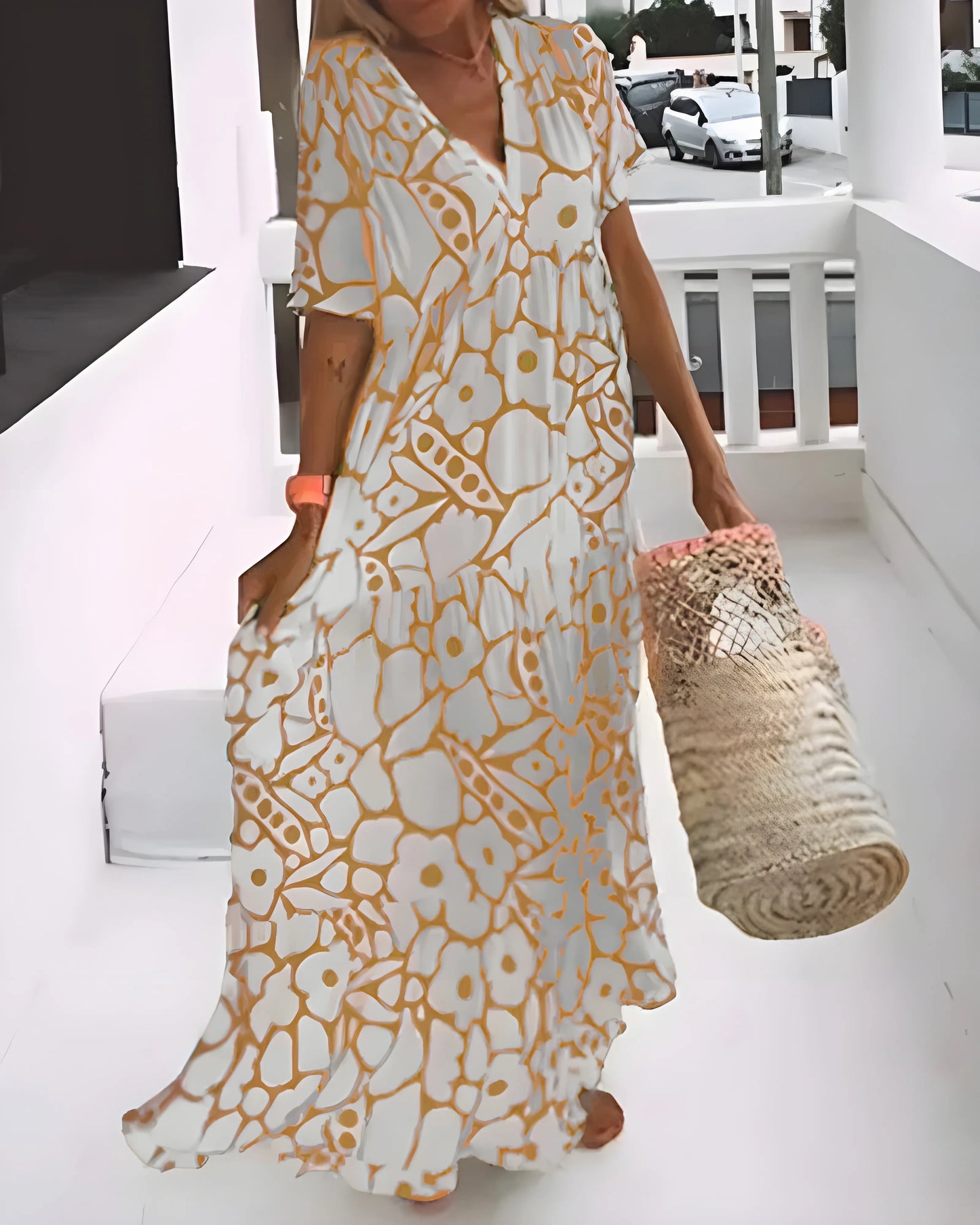 Vestido de Verano Largo Elegante Casual con Cuello en V