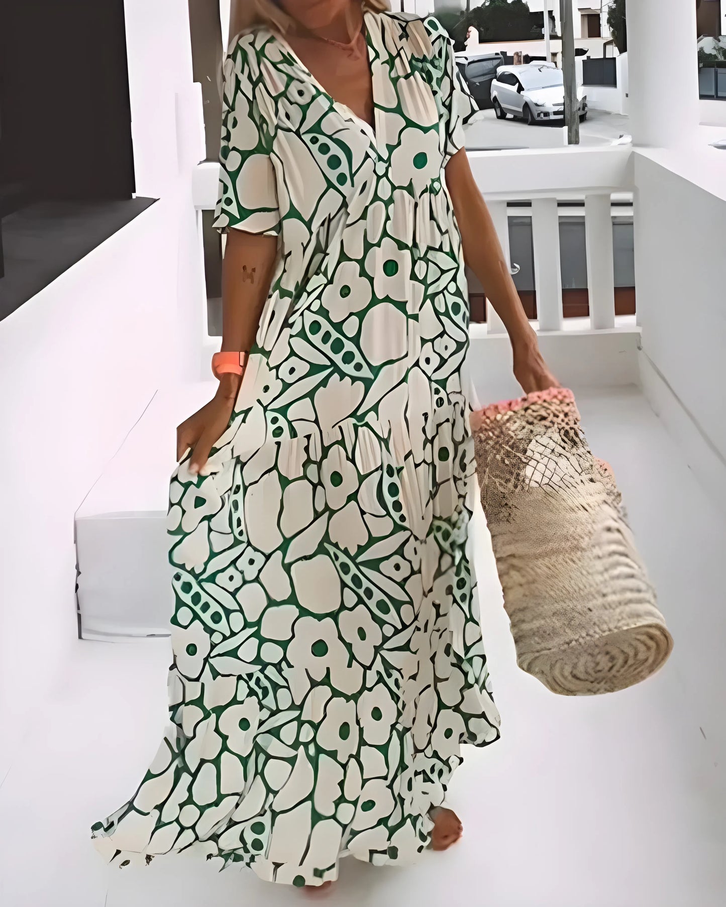Vestido de Verano Largo Elegante Casual con Cuello en V