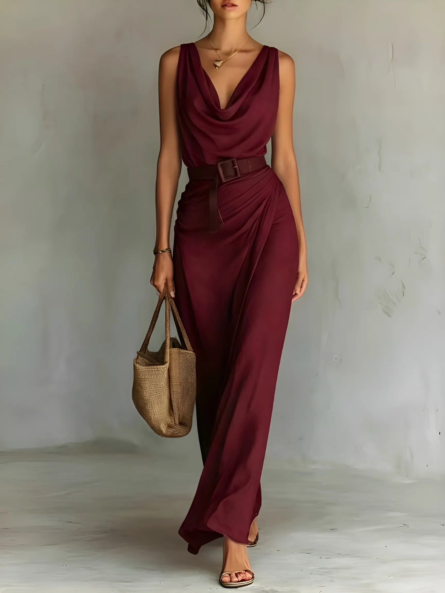 Vestido de Verano Largo Elegante Casual con Drapeado