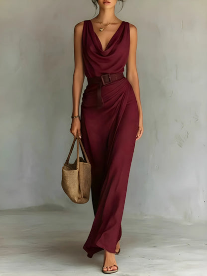 Vestido de Verano Largo Elegante Casual con Drapeado