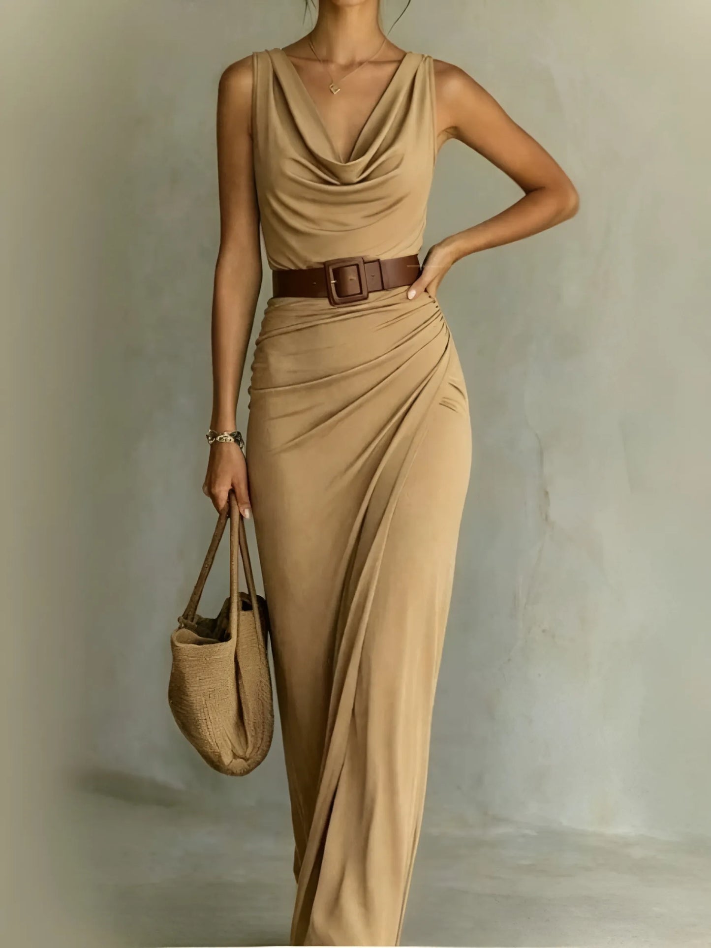 Vestido de Verano Largo Elegante Casual con Drapeado