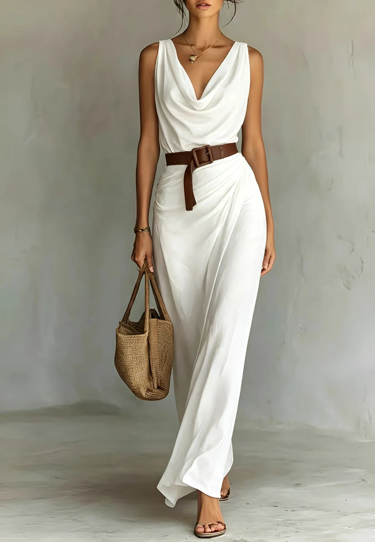 Vestido de Verano Largo Elegante Casual con Drapeado
