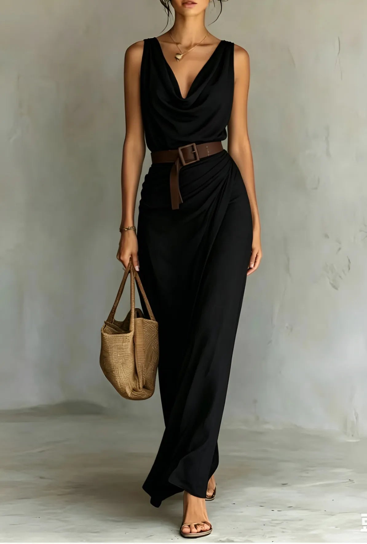Vestido de Verano Largo Elegante Casual con Drapeado