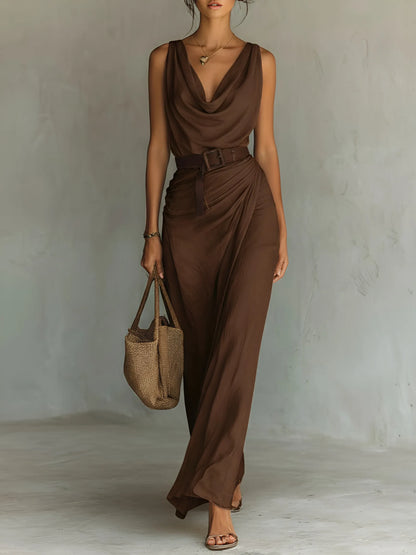 Vestido de Verano Largo Elegante Casual con Drapeado