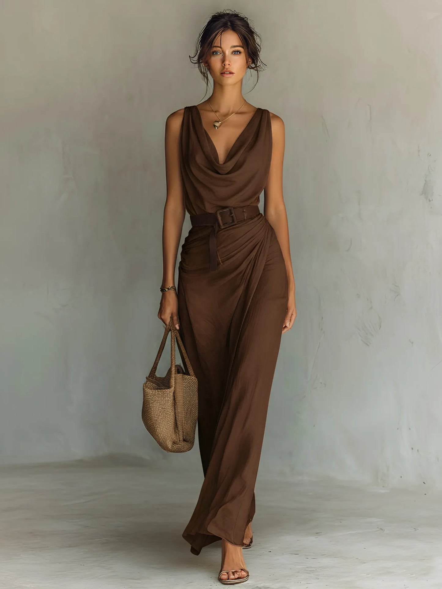 Vestido de Verano Largo Elegante Casual con Drapeado