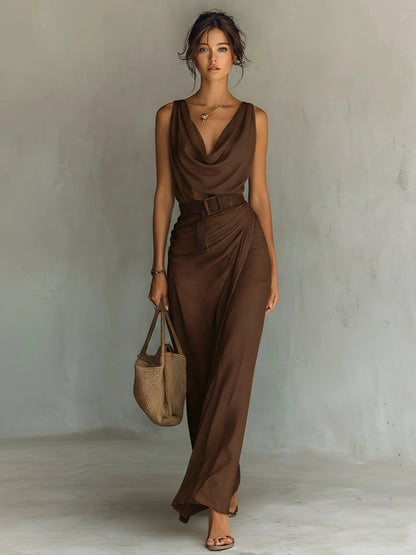 Vestido de Verano Largo Elegante Casual con Drapeado