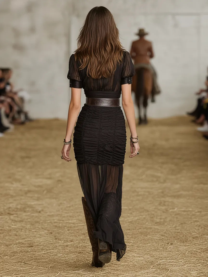 Vestido de Verano Largo Elegante Casual con Fruncido