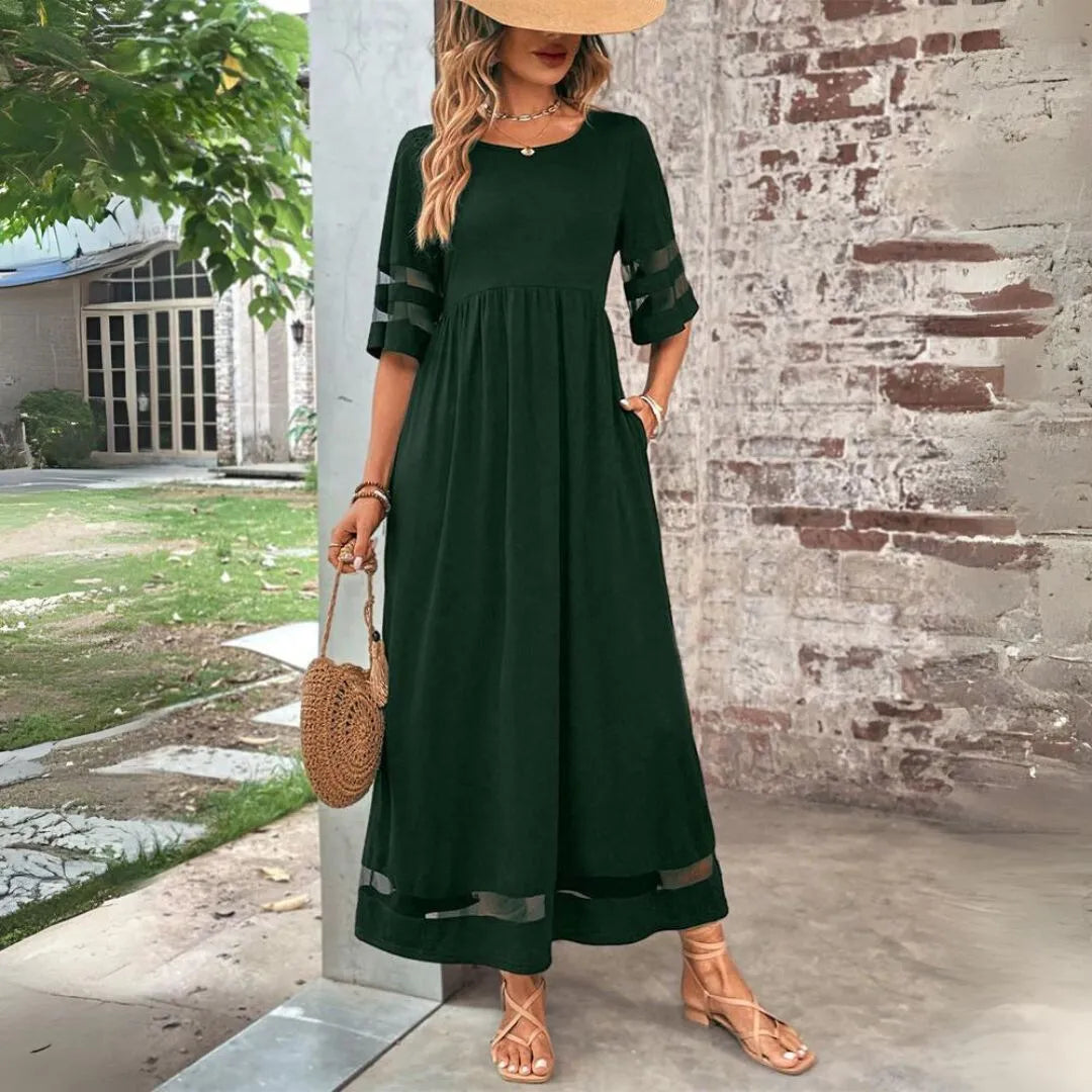 Vestido de Verano Largo Elegante Casual con Manga Corta