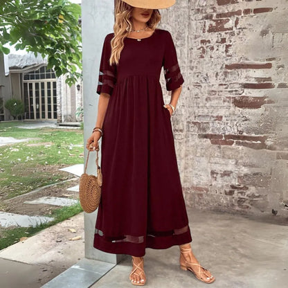Vestido de Verano Largo Elegante Casual con Manga Corta