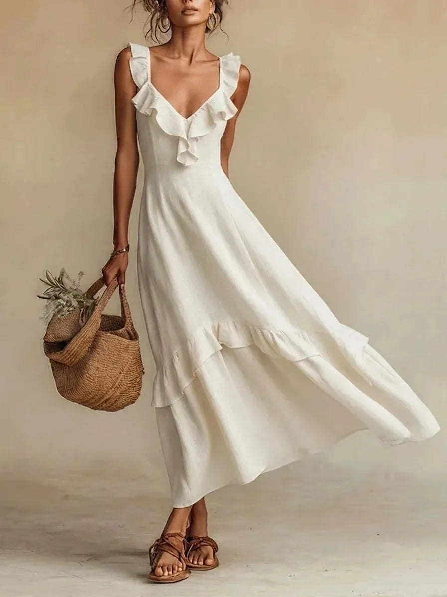 Vestido de Verano Largo Elegante Casual con Volantes Detalles