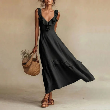 Vestido de Verano Largo Elegante Casual con Volantes Detalles