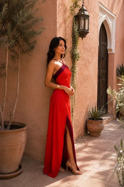 Vestido de Verano Largo Elegante Cuello Halter con Abertura