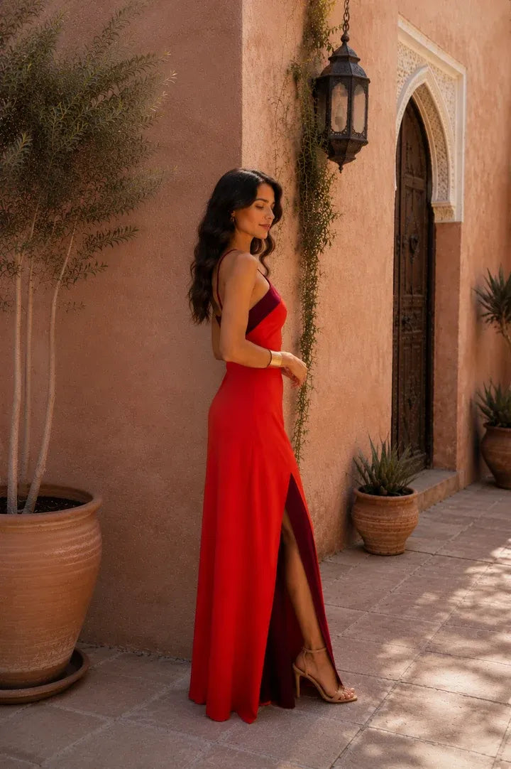 Vestido de Verano Largo Elegante Cuello Halter con Abertura