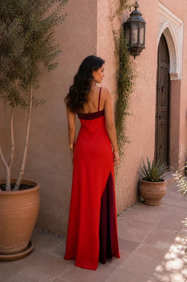 Vestido de Verano Largo Elegante Cuello Halter con Abertura