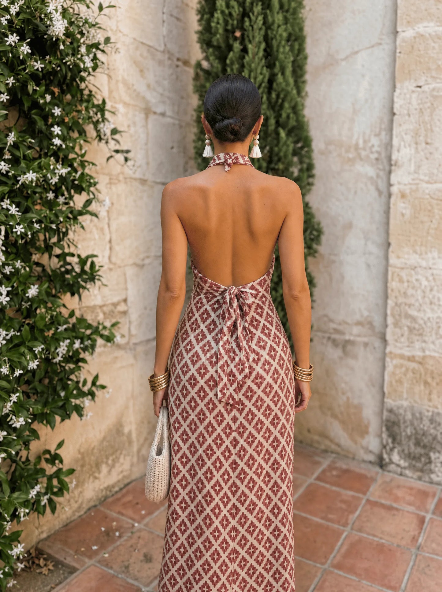 Vestido de Verano Largo Elegante Estampado con Cuello Halter