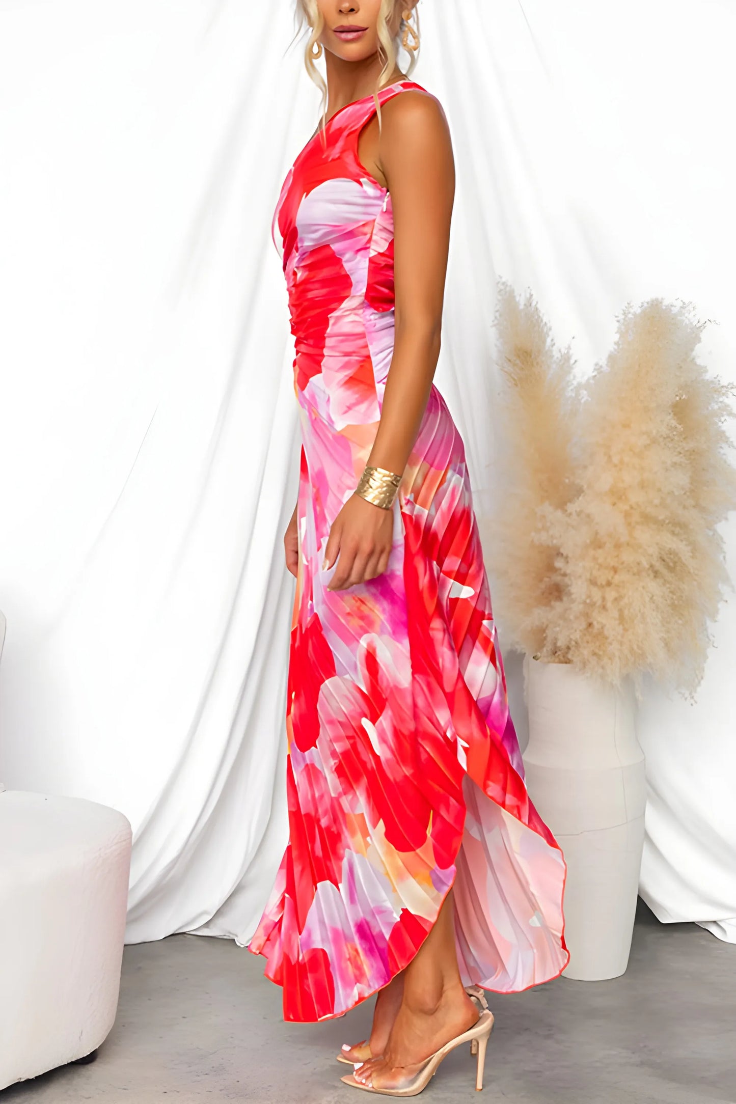 Vestido de Verano Largo Elegante Estampado con Plisado