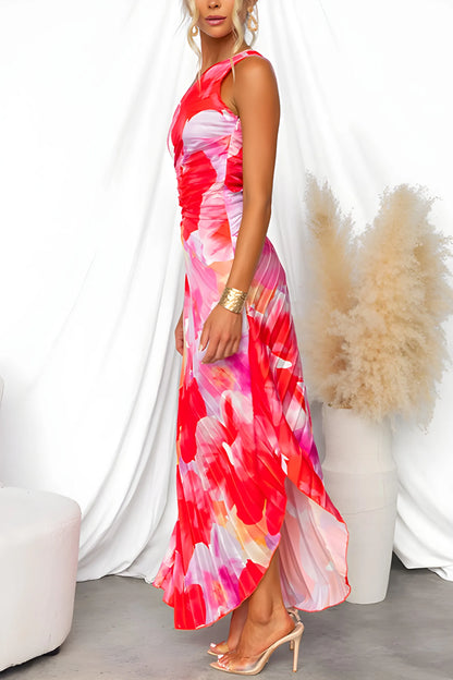 Vestido de Verano Largo Elegante Estampado con Plisado