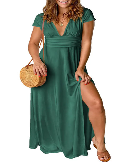 Vestido de Verano Largo Elegante Fluido con Manga Corta