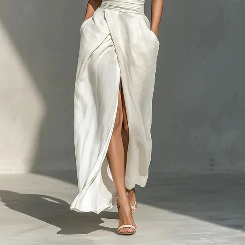 Vestido de Verano Largo Elegante y Asimétrico con Cuello Halter
