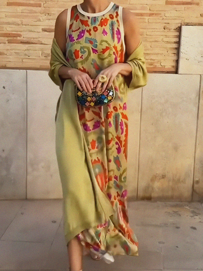 Vestido de Verano Largo Estampado Boho con Drapeado