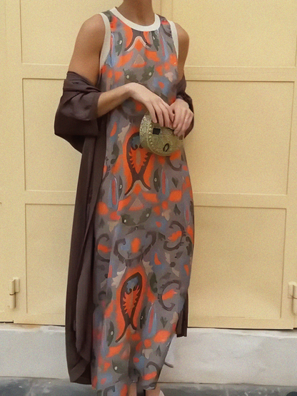 Vestido de Verano Largo Estampado Boho con Drapeado