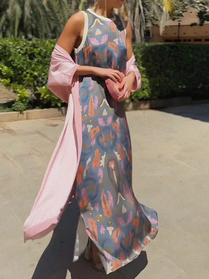 Vestido de Verano Largo Estampado Boho con Drapeado