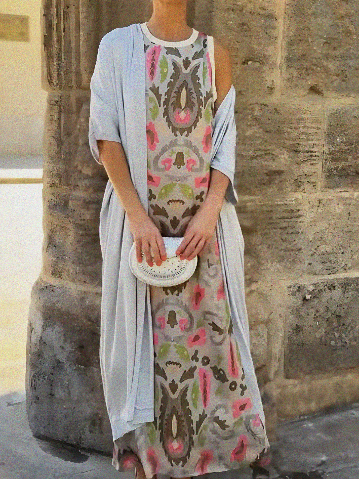 Vestido de Verano Largo Estampado Boho con Drapeado