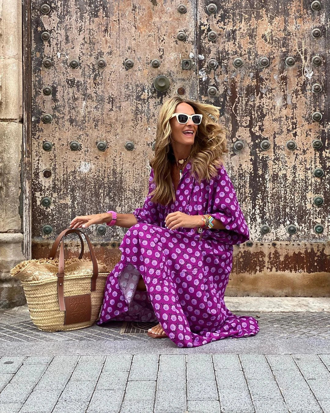 Vestido de Verano Largo Estampado Boho con Manga Abullonada