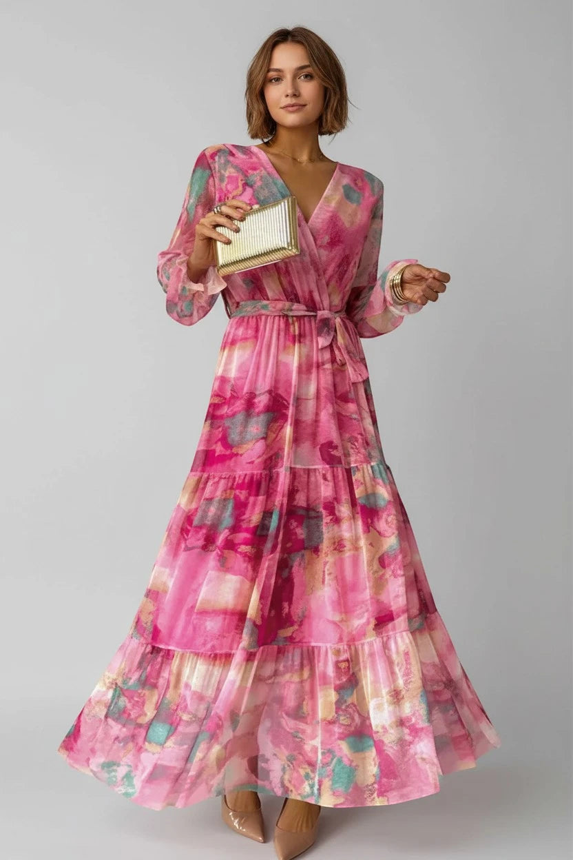 Vestido de Verano Largo Estampado Boho con Manga Larga