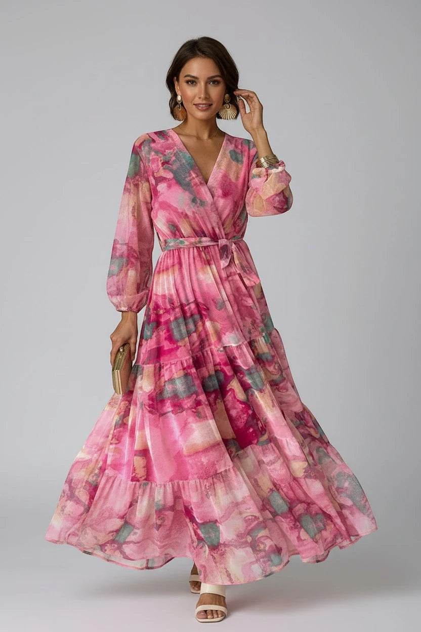 Vestido de Verano Largo Estampado Boho con Manga Larga