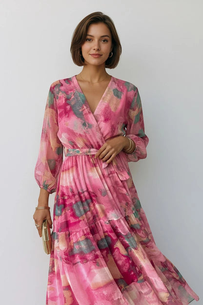 Vestido de Verano Largo Estampado Boho con Manga Larga