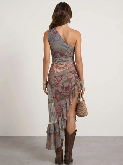 Vestido de Verano Largo Estampado Boho con Volantes
