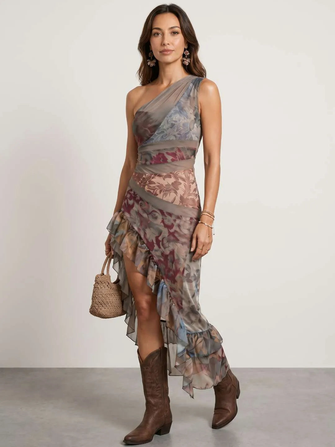Vestido de Verano Largo Estampado Boho con Volantes