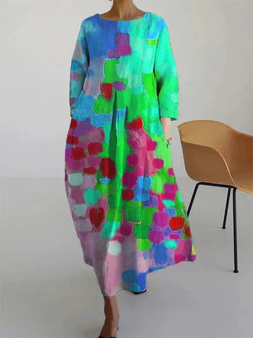 Vestido de Verano Largo Estampado Casual con Manga Larga