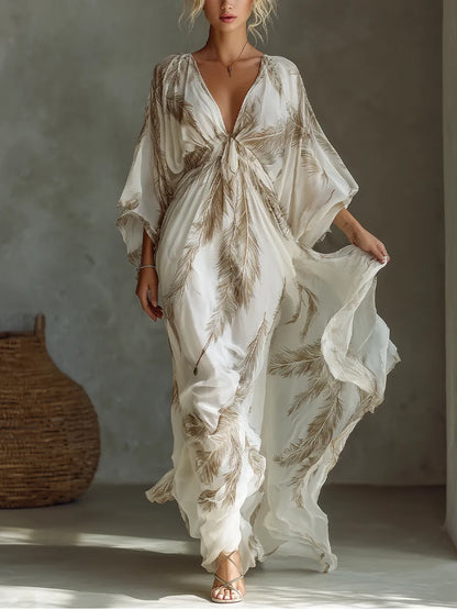 Vestido de Verano Largo Estampado Elegante con Escote en V