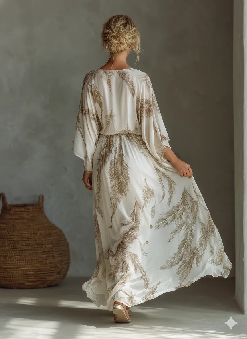Vestido de Verano Largo Estampado Elegante con Escote en V