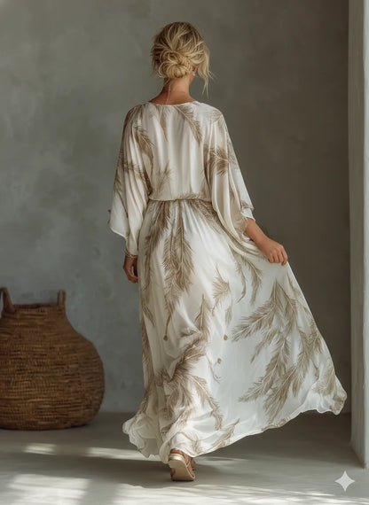 Vestido de Verano Largo Estampado Elegante con Escote en V