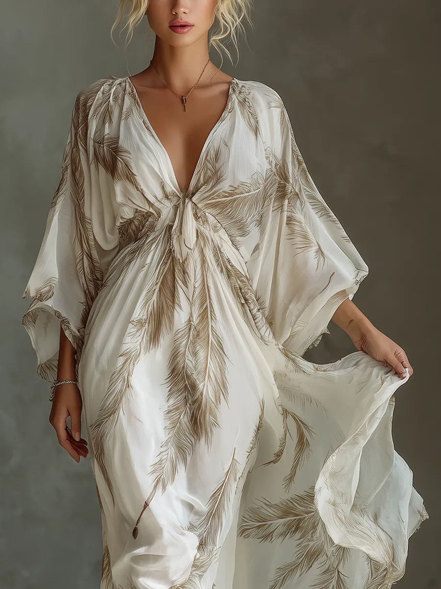 Vestido de Verano Largo Estampado Elegante con Escote en V