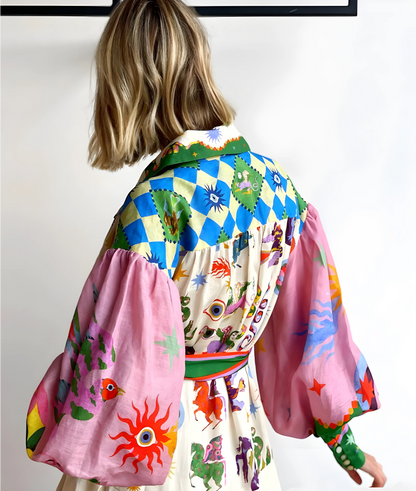 Vestido de Verano Largo Estampado Elegante con Manga Larga